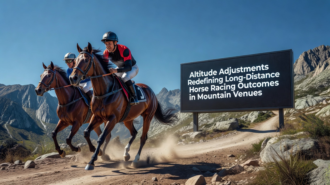 Horses competing in a long-distance race at a high-altitude mountain venue with rugged terrain in the background