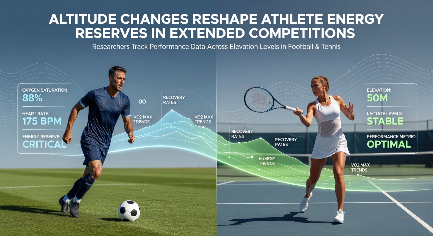 Athletes competing in high-altitude football and tennis events showing performance tracking equipment