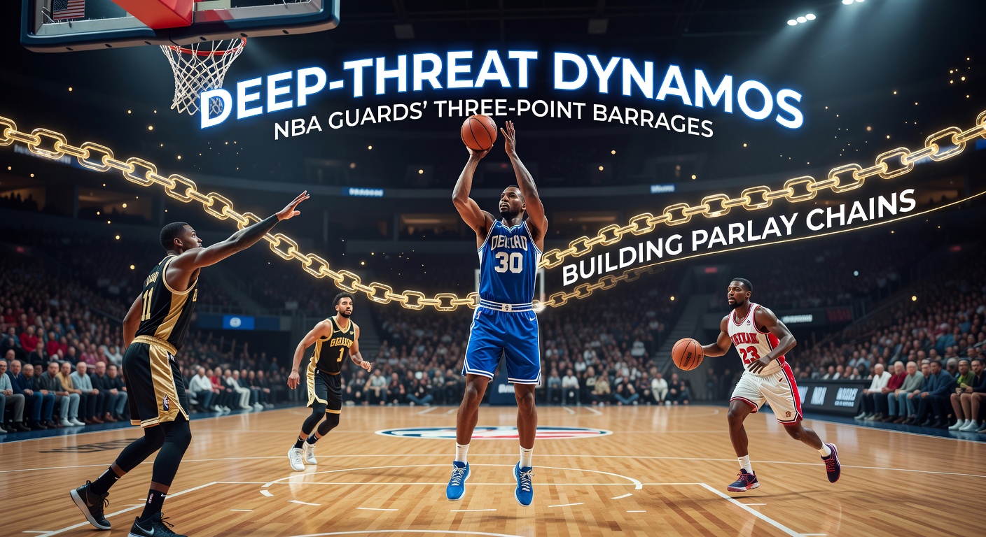 An NBA guard launches a deep three-pointer during a high-stakes playoff game, crowd blurring in the background