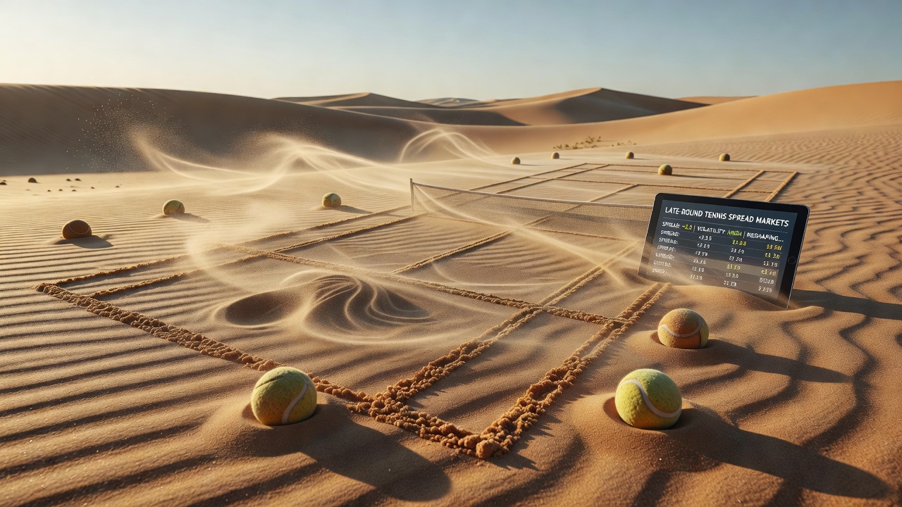 Desert wind patterns affecting tennis court conditions during a late-round match