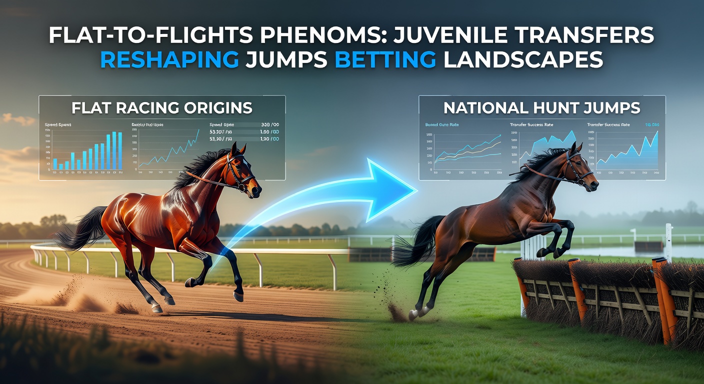 A young juvenile horse leaping over a hurdle in a jumps race, with a crowd in the background under a clear spring sky