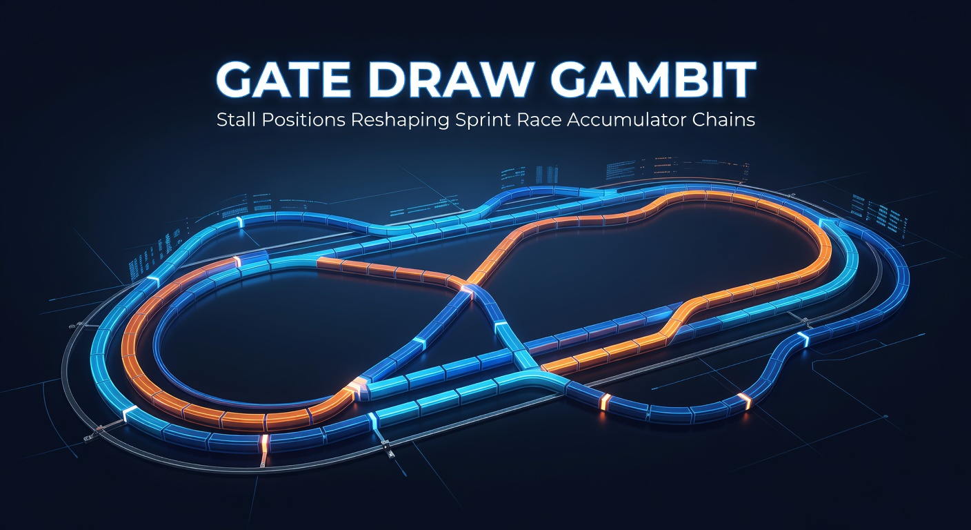 A cluster of horses bursting from starting stalls in a sprint race, highlighting inner gate advantages on a tight track