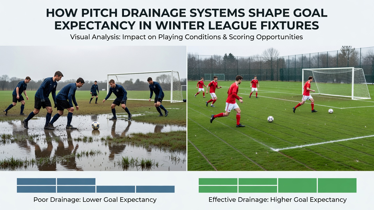 Side-by-side comparison of drained versus waterlogged winter pitches