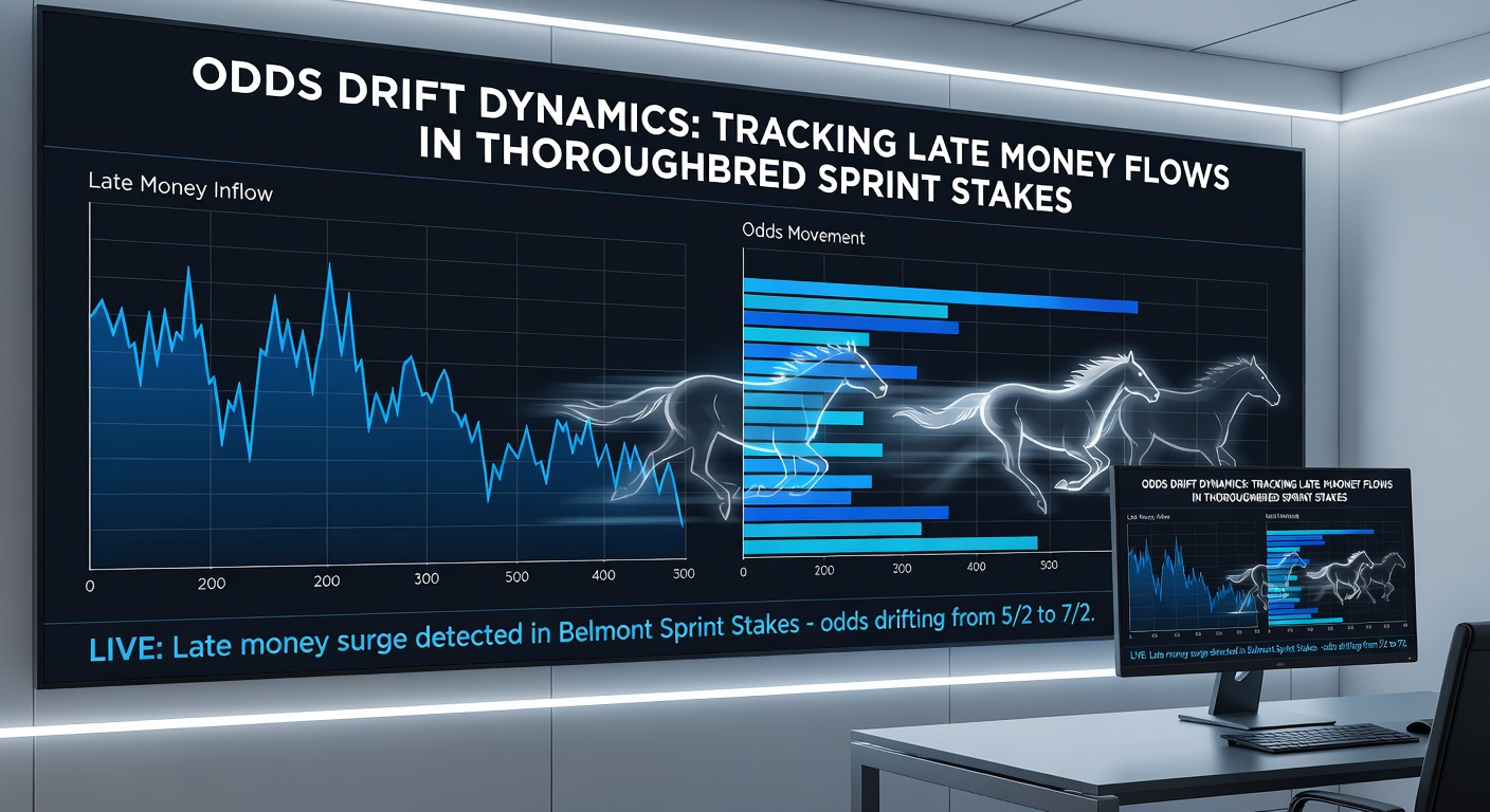 Graph illustrating odds drift patterns in a recent thoroughbred sprint stakes race, with lines showing price lengthening on favorites amid late betting action