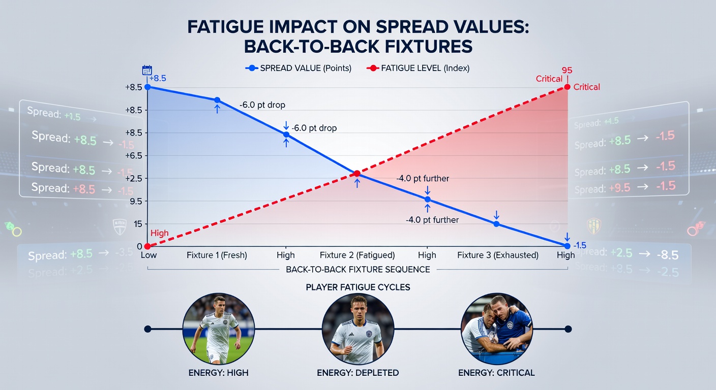 Spread value adjustments displayed on betting boards during league congestion periods