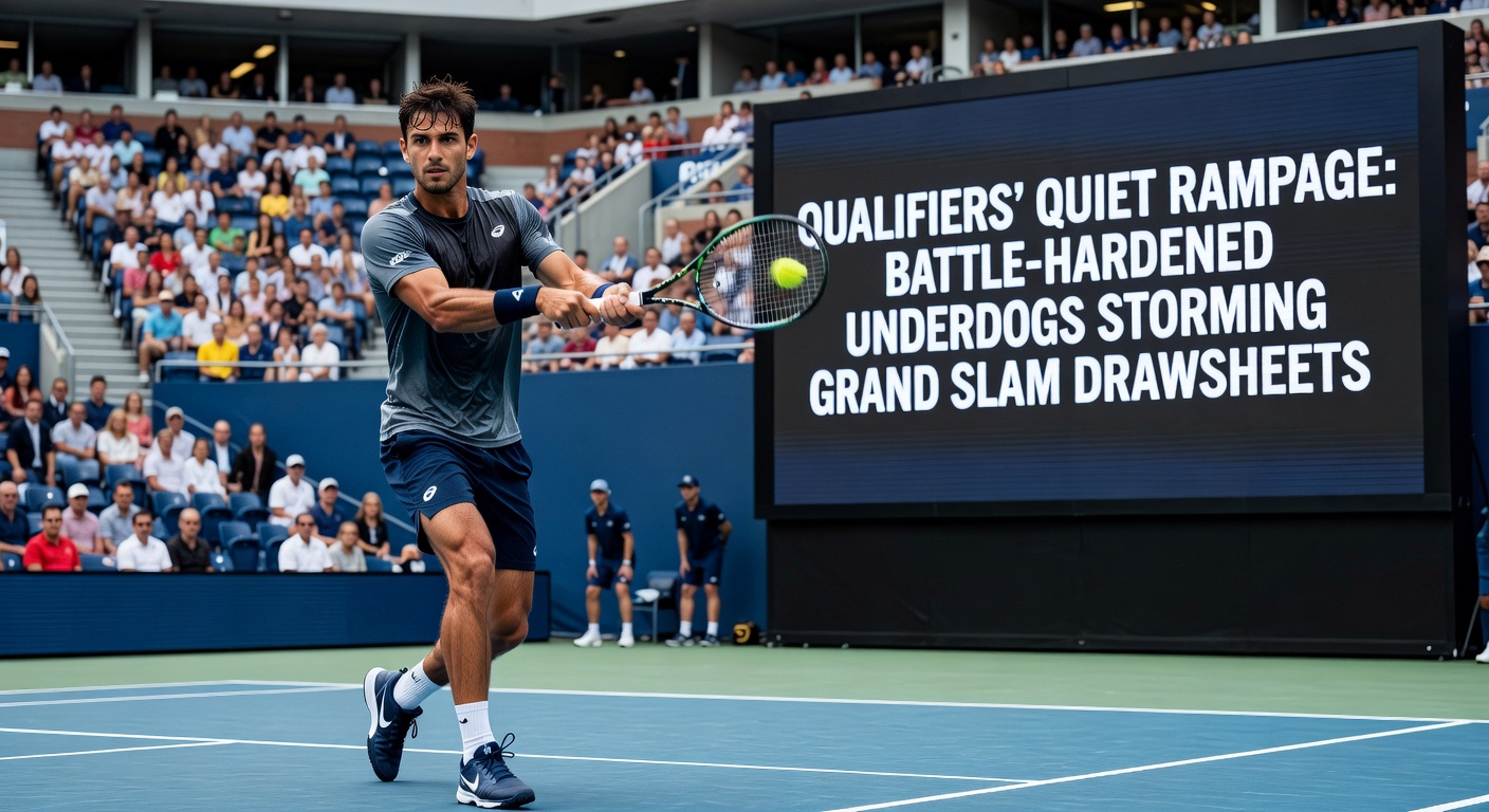 Intense qualifier match on clay court during pre-French Open qualifiers in April 2026, player sliding for a forehand winner