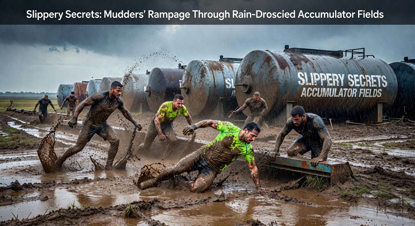 A horse splashing through a muddy track during a rain-soaked race, highlighting the power of mudders in wet conditions