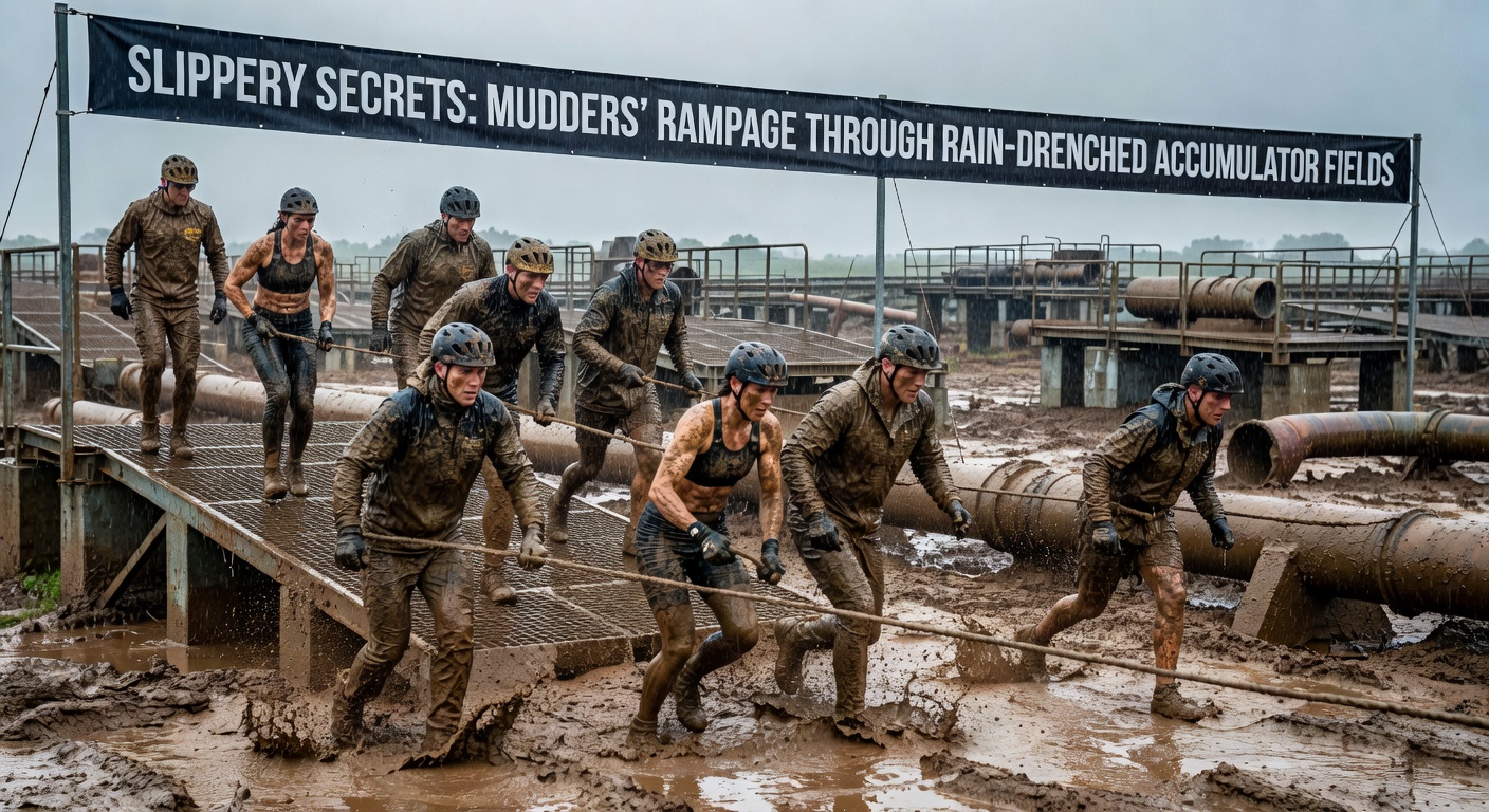Close-up of jockey urging a mud-covered horse forward on a rain-saturated racetrack, capturing the intensity of accumulator-defining moments