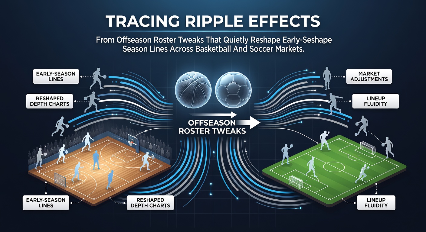 Visual representation of basketball and soccer roster adjustments influencing early-season betting markets
